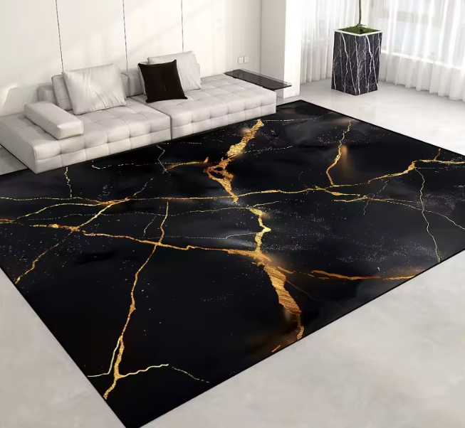 Nowoczesny dywan geometryczny 3D – miękki, antypoślizgowy.